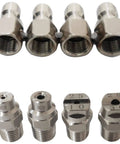 Four metal Four Way Pressure Washer Nozzle with One Fourth Inch Quick Connect for 4 GPM Units, various spray angles visible