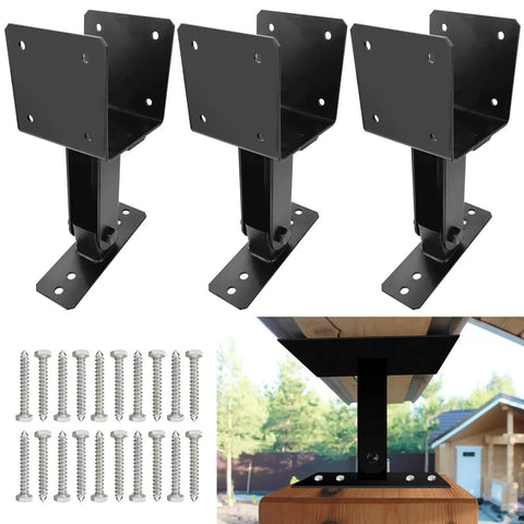 Roof Riser Brackets Kit For Pergola And Patio Cover Adjustable Angle 4x4 And 4x6 Lumber Posts with Hardware, Black Steel, 3 Pack