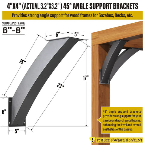 Heavy Duty 45 Degree Angle Post Bracket Kit For 4x4 Wood Beams One Piece Bending Design Quick Install Without Cutting Durable Steel Construction Perfect For Gazebos Pergolas Porches 4 Pack