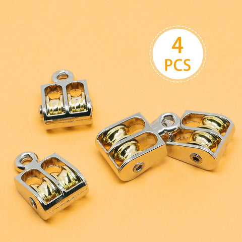 Four Pack 1.42 Inch Double Pulley Block Set For Lifting Heavy Duty Rope And Cable Stainless Steel Zinc Alloy Crane Pulleys