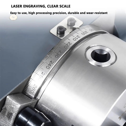 Detail of laser-engraved scale on Built Like A Tank CNC Indexing Head Assembly for precise milling adjustments.