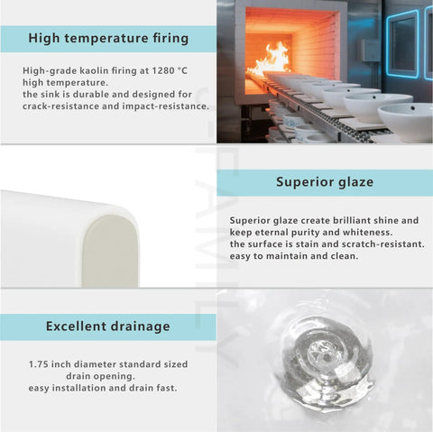 11 Inch Vessel Sink Bowl durability, crack-resistant firing, glaze shine, and excellent drainage features