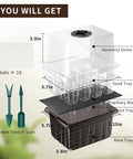 Components of Self Watering Seed Starter Trays Kit With Humidity Dome 5 Pack 60 Cell Seedling Trays For Indoor Gardening