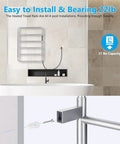 4 Bar Stainless Steel Electric Towel Warmer With Built In Timer Dual Hardwired And Plug In Wall Mount Brushed Nickel in bathroom