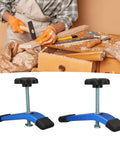 Awesome 2 Set Aluminum T Slot Clamps With M8 Handle For Woodworking, blue clamps on a workshop table with tools.
