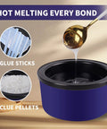 Top Shelf Premium Hot Melt Glue Pellets One Pound Pack Built For Everyday Crafts Delivers A Fast Melt Formula, showing glue pellets and glue sticks.