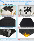 Graphic comparing 12 Pack Hexagon Acoustic Foam Panels Wall Mounted Self Adhesive Sound Proof Noise Reducing features and drawbacks.