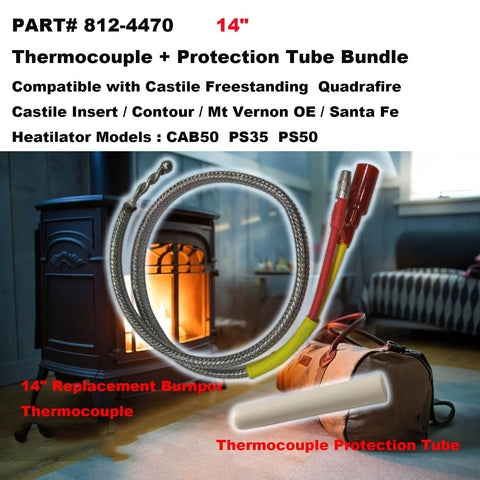 14-inch replacement thermocouple with protection tube bundle for Quadrafire Castile/Contour