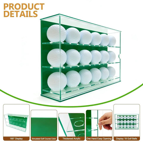 Clear Acrylic Golf Ball Display Case Hang On The Wall Three Layer Holder For 18 Balls Dustproof Storage Box Memorabilia Display For Golf Wall Decor Green Easy To Reorganize And Show Off
