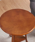 Smooth Industrial TV Table With Open Storage Shelves, Solid Pine Legs And Rounded Corners, Quick Setup For Living Room Or Home Office, Retro Brown Finish Brings Serious Chill Vibes - Top view of polished round MDF surface.