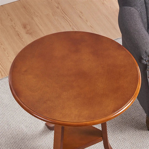 Smooth Industrial TV Table With Open Storage Shelves, Solid Pine Legs And Rounded Corners, Quick Setup For Living Room Or Home Office, Retro Brown Finish Brings Serious Chill Vibes - Top view of polished round MDF surface.