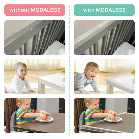 Baby Furniture Edge Protector Crib Rail Teething Guard With Plush Foam Bumpers For Toddler Safety displayed with before and after comparison.