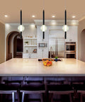 Black Modern Pendant Light Fixtures Set Of 3 Dimmable LED Mini Pendants With Crystal Accents in a kitchen