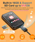 Bluetooth 5.3 Portable Music Player With Built In Speaker And Micro SD Slot Up To 512GB FM Radio Video Playback
