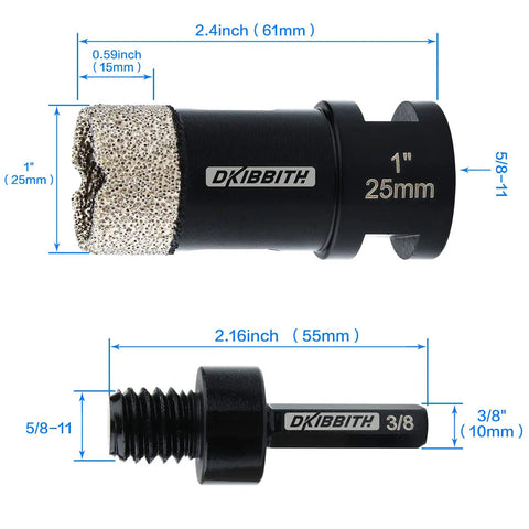 1 Inch Dry Diamond Core Drill Bit For Tile And Concrete - Pro Grade Vacuum Brazed Hole Saw with 5/8-11 Thread and 3/8 Inch Hex Adapter