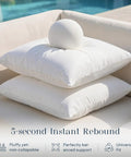 Outdoor Pillow Inserts 18x18 Pack Of 4 Waterproof Cushions stacked on patio furniture, showing water-resistant square design and microfiber fill.