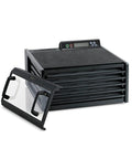No Sweat Premium Electric Food Dehydrator With Clear Viewing Door And Five Stackable Trays showing trays and digital display.