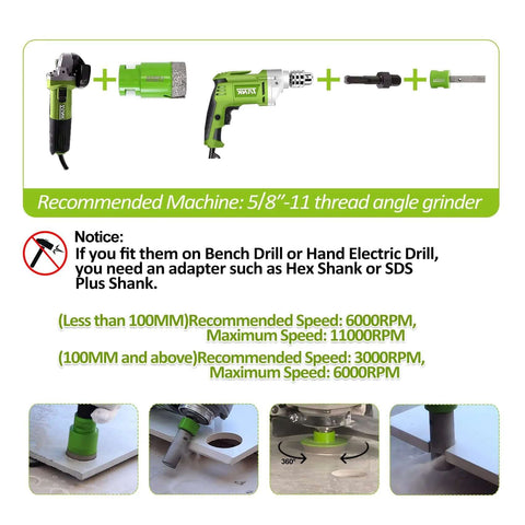 FACHLICH 11-piece diamond core drill bit set for tile with 6–127 mm hole saws and 2" bevel bits