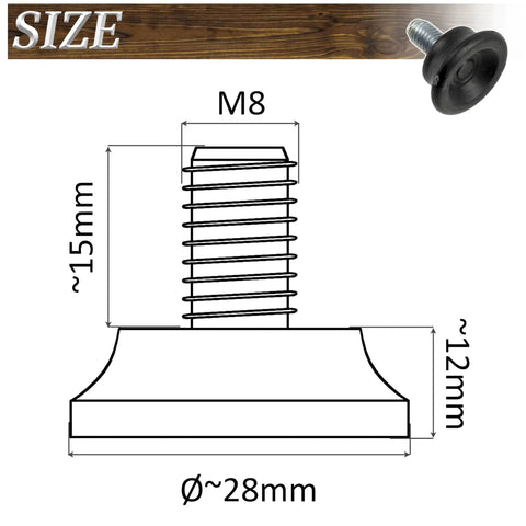 Technical diagram of 4 Pack Adjustable Furniture Leveling Feet Kit With M8 Screws And M8 Threaded Inserts For Wood