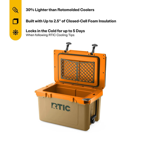 Open Ultra Light 32 Quart Cooler That Weighs 30 Percent Less Than Rotomolded Coolers, shown with lid open displaying insulation