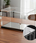 Clear Acrylic Self Adhesive Hinges 12 Pack 35 By 25 Mm For Crafts Cabinets Furniture Displays And Aquariums Transparent Continuous Folding Hinges For Easy Diy Projects with detail view of hinge on glass display case