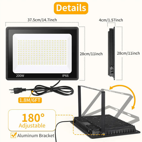 Top Shelf 200W LED Flood Lights Outdoor 2 Pack Brings Killer 24000 Lumen Glow Over Badass Properties For Solid Exterior Security And Commercial Lighting With Smart Dusk To Dawn Auto Mode In Crisp Daylight White