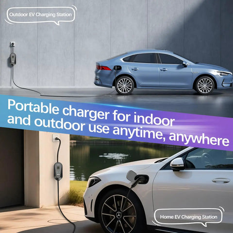 Portable Level 1 Plus Level 2 EV Charger For Electric Cars With 1.8 Inch LCD Display 110V 240V Input 16A Output in use