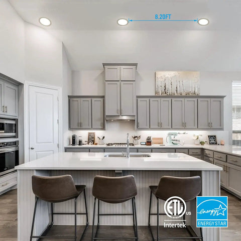 Kitchen with 8 Inch Slim LED Recessed Light With J Box 18W Ultra Thin Dimmable Canless Downlight ETL Listed CRI90 5000K