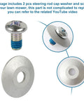 Steering Rod Cap Washer And Screw Replacement Kit For MTD Craftsman Yard Machines Yard Man Troy Bilt Lawn Tractors Fits 2012 To 2017 Models 9480389 7101309, steel washer and screw close-up