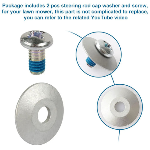 Steering Rod Cap Washer And Screw Replacement Kit For MTD Craftsman Yard Machines Yard Man Troy Bilt Lawn Tractors Fits 2012 To 2017 Models 9480389 7101309, steel washer and screw close-up