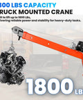 Beefy Electric Pickup Truck Crane With 1800 Lbs Lift Folding Truck Bed Crane hoisting an engine, 1800 lbs capacity displayed.