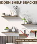 6 Pack Beefy Heavy Duty Shelf Brackets 6 Inch Floating L Shaped Wall Brackets hidden behind wood shelves on wall