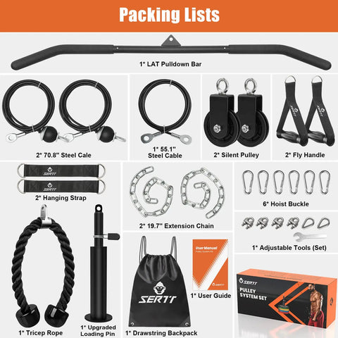 Dual Weight Pulley System Kit For Home Gym Cable Pulley Attachments including bars, cables, pulleys, handles, and accessories