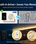 All In One Dimmer Switch And LED Driver For LED Strip Lights, UL Listed 24V 60W Slide Dimmer, black wall switch and driver combo