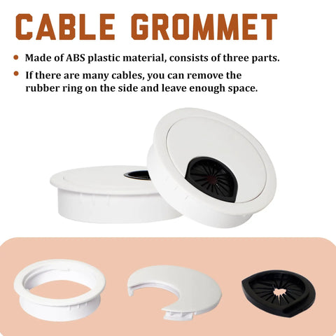 5 Pack Plastic Desk Cable Grommets 2.5 Inch Hole Covers For Wire Management White Desks Tables Countertops Fits 60mm Holes Hide Cables