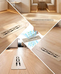 Collage of Beefy Rugged Aluminum RV Floor Vent Cover Kit 2x10 Magnetic Removable Floor Register Trap in use on wooden floors