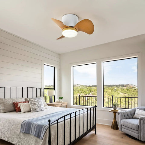 Bedroom with Low Profile Ceiling Fan With Lights And Remote 22 Inch Modern Reversible Multi Speed Flush Mount Ceiling Fan