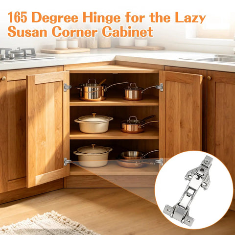 Straight Up Heavy Duty Soft Close Cabinet Hinges For Full Overlay Kitchen Doors And Closet Folds Smooth As Butter Steel Build Ditch The Clank Corner Cupboard Hardware and Pantry Storage, 165-degree hinge for Lazy Susan corner cabinet.