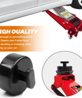 Corvette floor jack pad installed on red jack, black rubber pad detail, for 4 Pack Corvette Floor Jack Pads For Lift Pucks C5 C6 C7 C8 Models Safe Lifting Rubber Jack Point Pads That Prevent Frame And Side Skirt Damage Easy Fit And Durable For Quick Stable Lifts