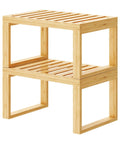 Heavy Duty Bamboo Cabinet Organizer Shelf Two Pack Stackable Kitchen Counter Rack Featuring Slatted Draining Surface To Air Out Dishes