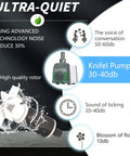 Image of Knifel ultra-quiet submersible water pump, highlighting noise levels at 30-40db with advanced noise-reduction technology.