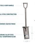 All Steel Spade With Self Sharpening Blade And Two Removable Footpads 40.5 Inch Length Beast Mode Heavy Duty Digging Tool dimensions