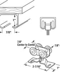 Illustration of Bi-Fold Door Roller Assembly With 7/8 Inch Convex Plastic Wheels, Steel Bracket And Ball Bearings, Zinc Plated measurements.
