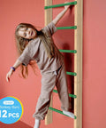 Child climbing 21 Inch Monkey Bars Kit Playground Rungs For Backyard And Indoor Outdoor Use 12 Pcs Metal Monkey Bars Set Green