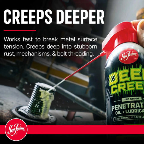 Deep Creep Penetrating Oil And Lubricant DC14 12 Ounce Pack Of 6 used to loosen rusted bolt with straw nozzle application
