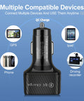 Multiport Car Charger Adapter With QC 3.0 Fast Plug Hub And Universal USB Power, showing connectivity for GPS, iPad, phone, and driving recorder.