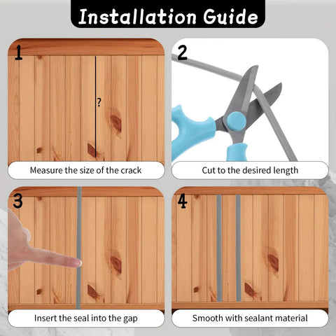 Installation guide for Grab This Cool 26 Ft Backer Rod For Your DIY Projects! shows cutting, inserting, and sealing steps.