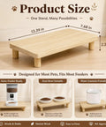 Elevated Cat Food Stand, Ergonomic Neck And Spine Care Feeding Table, wooden riser with dimensions for stable feeding setup.