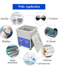 Heavy Duty Digital Ultrasonic Cleaner 3.2L Tank With Basket showing versatility for cleaning jewelry, dental instruments, and lab glassware.