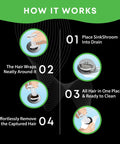 How It Works infographic showing Keep Ya Bathroom Sink Running Smooth With This Silicone Drain Protector Hair Catcher Strainer steps.